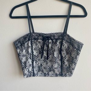 Black+White Floral Lace Cami Top with Bow Detail
